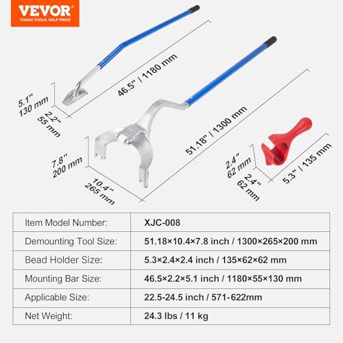 VEVOR Tire Mount Demount Tool 22.5" to 24.5" Tire Changer Steel Bead Breaker Extra Bead Holder Tubeless Truck Manual Tire Changing Tools for Car Repairing(Blue) - color: Blue