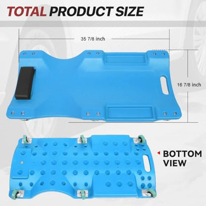 Mechanic Creeper 36 Inch, Low Profile Under Car Rolling Creeper with Padded Headrest and Tool Trays, 300 LBS Weight Capacity, Ergonomic Body Design, Blue
