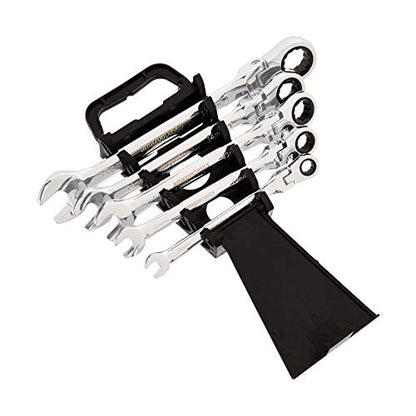Amazon Basics 72-Tooth Ratcheting Combination Wrench Set, Chrome Vanadium Steel Flex Head, 5-Piece Metric, 180° Flexible - style: Metric