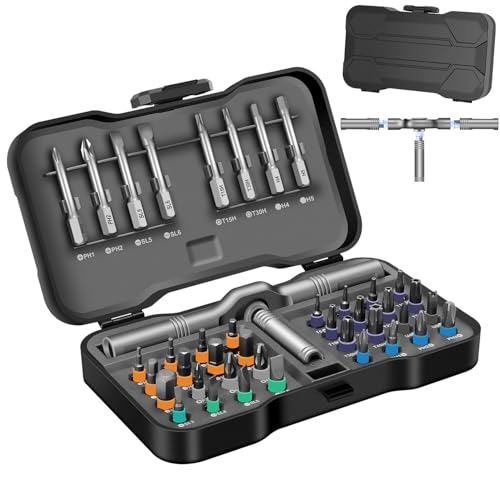 42 in 1 Magnetic Ratchet Screwdriver sets with S2 Steel Bits | Multi tool set for Furniture Assembly, Electrical Appliance Repair, Bicycle Tools, Gift - color: Medium Gray
