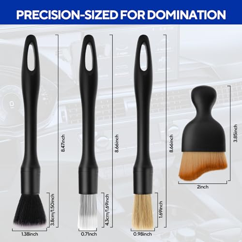 4PCS Car Detailing Brush Kit - Ultra Soft Boars Hair Car Interior Detailing Brushes, Includes 4 Different Brushes, Multi-use for Cleaning Interior or Exterior - Perfect Car Accessory Gift - size: 4PCS-A