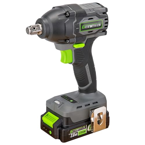 Genesis 20V Brushless Impact Wrench 1/2" 3 Speed with Battery, Charger, 400 ft lbs, 540 N.M Max Torque (GLIW2012BH)