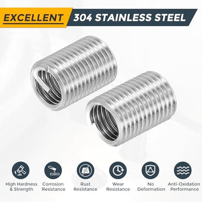 HARFINGTON 20pcs Wire Thread Repair Inserts M8 x 1.25 x 3D (24mm) Metric 304H Stainless Steel Helical Coiled Wire Screw Threaded Sleeve Sheath for Automotive Repairs - size: M8 x 1.25 x 3D