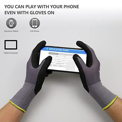 LOCCEF Work Gloves MicroFoam Nitrile Coated-6 Pairs,Seamless Knit Nylon Gloves,Gray Work gloves - color: Grey 12-pairs