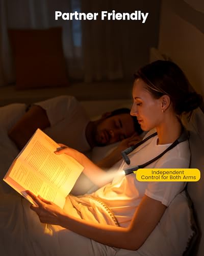Glocusent Bendable Neck Light, 100 Hours Reading Light for Book Lover Gifts | Hands-Free, Knitting, Crafting, Repairing, 5-Color, Stepless Dimming, Ergonomic, Rechargeable, Eye Care, Sleep Aid, Traveling - color: Gray