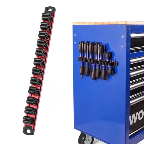 WORKPRO Magnetic Screwdriver and Wrench Organizer Set, 12-Slot Tool Holder | Aluminum Rail, Magnetic Force, Flexible High-Tension Tool Clips, For Tool Box Drawer & Wall-Mount Storage - color: Red, size: 1 Pack