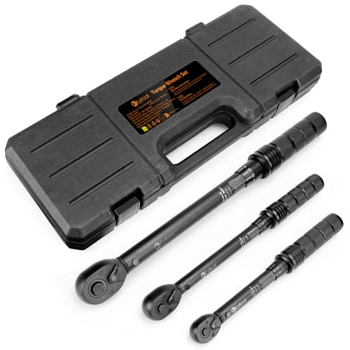 Lytool 3 Pcs Torque Wrench Set (1/4", 3/8", 1/2" Drive Click Type, ±3%) | 72-tooth dual scale covers 10-220 in-lb & 5-170 ft-lb. Ideal for bike, motorcycle & auto repair