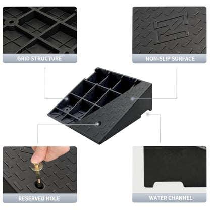 Rubber Curb Ramps for Driveway Sidewalks Shed Entry, 5.9 Inch Rise Height 2 Pack 19.68" L x 19.68" Threshold Ramp for Cars, Motorcycles, Lawn Mowers, 7000lbs Load Capacity - size: 5.9"*19.69"*19.69"