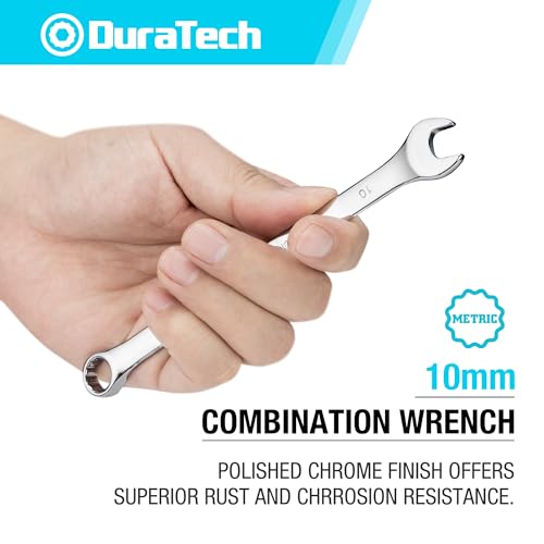 DURATECH 10mm Combination Wrench, Metric | CR-V Constructed, Mirror Polish, 12-Point, 15-Degree Offset - size: 10 mm