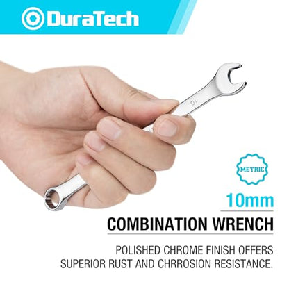 DURATECH 10mm Combination Wrench, Metric | CR-V Constructed, Mirror Polish, 12-Point, 15-Degree Offset - size: 10 mm