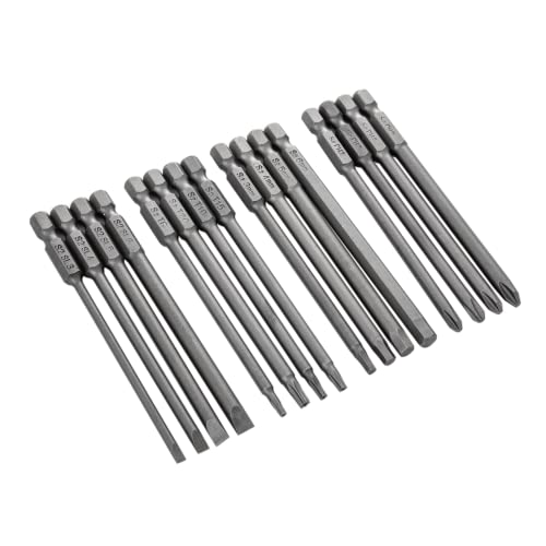VESTTIO 4-in-1 Hex Phillips Slotted Security Torx Long Screwdriver Bits Set with Magnetic 16PCS 1/4 Inch Hex Shank 4 Inch/100 mm Length S2 Steel for Power Screwdriver Drill Impact Driver | 4 Hex 4 Phillips 4 Slotted 4 Security Torx, 1/4 Inch Hex Shank, S2