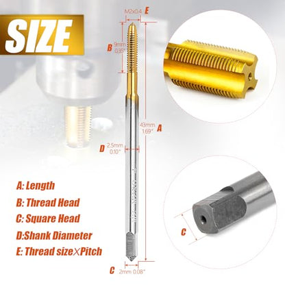 2Pcs M2 X 0.4 Metric Thread Tap,M2 X 0.4mm M2 HSS Right Hand Thread Milling Tap - size: M2x0.4 - 2Pcs