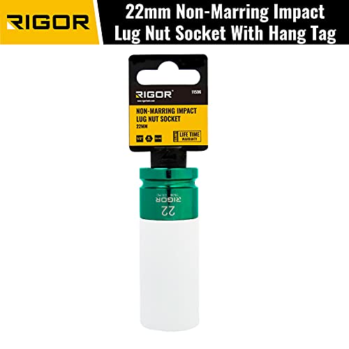 RIGOR 11506 22mm Non-Marring Lug Nut Socket | Wheel Protector Impact Socket | 1/2" Drive, 6 Point, CR-MO, Metric - size: 22mm