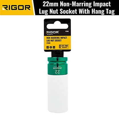 RIGOR 11506 22mm Non-Marring Lug Nut Socket | Wheel Protector Impact Socket | 1/2" Drive, 6 Point, CR-MO, Metric - size: 22mm