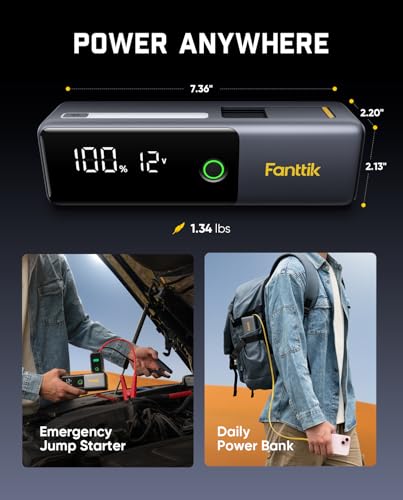 Fanttik Potent T10 1800A Portable Jump Starter for 7.0L Gas and 5.0L Diesel