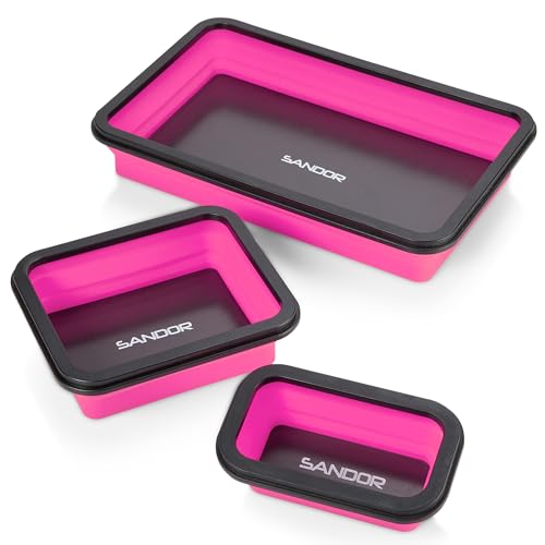Collapsible Magnetic Parts Tray Set - 3 Different Size Tool Trays for Screw, Bolts, Nuts, Washers, Pins and Other Small Metal Parts, Mechanic Tool Gifts for Men - Pink - color: Pink