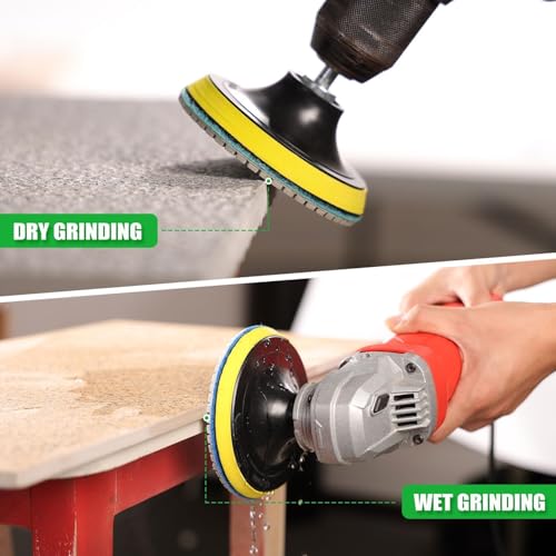 4 Inch Diamond Polishing Pads with 5/8’’-11 Backer Pad, 12PCS Wet/Dry Granite Stone Polish Pad Kit for Drill, Grinder, Polisher, 50-6000 Grit Polishing Pad for Concrete Marble Rock Countertop Quartz - size: 4 Inch 50-6000 Grit