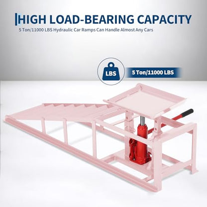 Heavy Duty Hydraulic Car Ramps 2 Pack, 5T/11000 Lbs Low Profile Adjustable Steel Lift Ramps for Trucks, SUVs & Low Cars, 9.4"–13.3" Height, Oil Changes, Garage Repairs & Maintenance – Pink - color: Pink