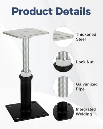 4 Pack House Jacks for Leveling, Screw Jack Adjustable Floor Jack Post | 6" to 9.5" Height Range 4409 lbs Max Height Capacity, Crawl Space Jacks for Stairs, Porches, Roof Beams, Temporary Support