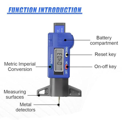 Car LCD Display Tire Tread Depth Gauge, 0.01mm Resolution Digital Car Tire Wear Checker with Inch/MM Conversion, Easy Read Auto Measuring Tool Accessories for Most Tires (Blue) - color: Blue