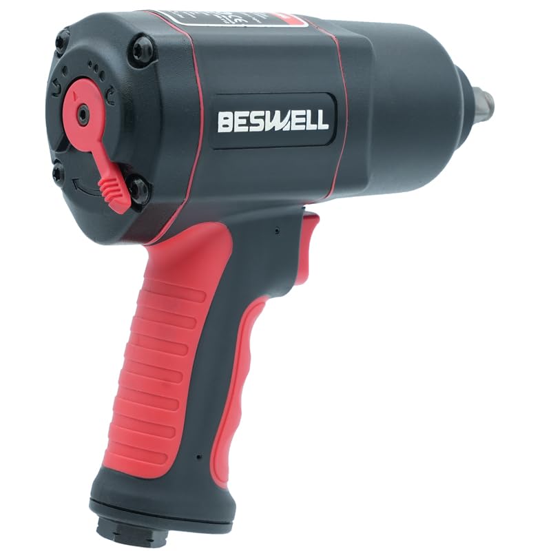 BESWELL AKP-01N 1/2-Inch Air Impact Wrench Kit, 1180 Ft-Lbs Max Torque | Includes 11pcs SAE & 3pcs Metric deep sockets with case. twin hammer impact wrench for fast tire changes and auto repairs.