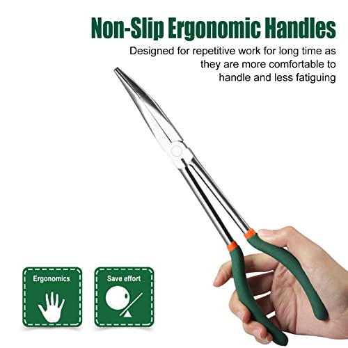 SPEEDWOX Long Reach Bent Nose Pliers 11 Inches 30 Degree Intermeshed Teeth Precision Fine Pliers for Hard to Reach Narrow Spaces High Leverage Reduce Efforts Non-slip Handle - style: 30°Bent Nose Pliers