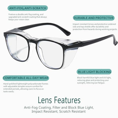 Feaglo Safety Glasses, Anti Fog Safety Goggles for Women Men, Blue Light Blocking Stylish Eye Protection Glasses Side Shield - color: Black+grey+leopard