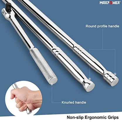 MAXPOWER 3-pieces Breaker Bar Set 10" 15" 18" | Dual Drive 1/2" and 3/8" Breaker Bars, Flexible Flex Handle Phosphate Head - size: Set: 10 inch, 15 inch, 18 inch