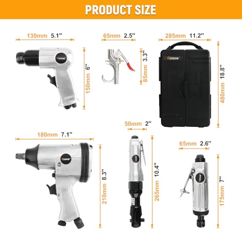 Hoteche 71-Piece Air Tool Kit | 1/2" Single-Hammer Air Impact Wrench (7000RPM), 1/2" Air Ratchet Wrench & Multiple Tools, Blow-Molded Case