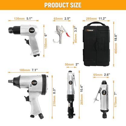 Hoteche 71-Piece Air Tool Kit | 1/2" Single-Hammer Air Impact Wrench (7000RPM), 1/2" Air Ratchet Wrench & Multiple Tools, Blow-Molded Case