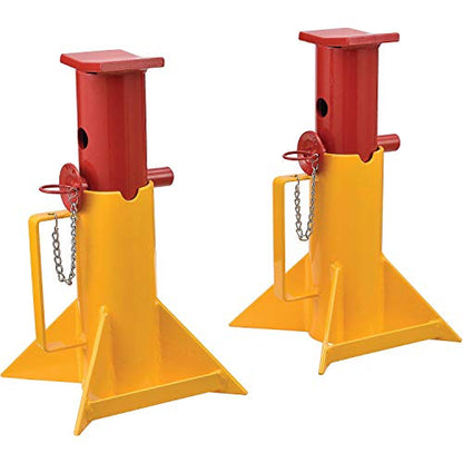 Global Industrial Heavy Duty Forklift Jack Stands with Holding Pins, One Pair, 26,000 Lb. Capacity, 9-1/2"H to 15-3/4"H, Steel Construction, Yellow & Red