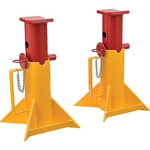 Global Industrial Heavy Duty Forklift Jack Stands with Holding Pins, One Pair, 26,000 Lb. Capacity, 9-1/2"H to 15-3/4"H, Steel Construction, Yellow & Red