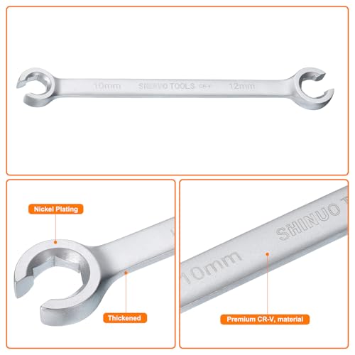 HARFINGTON Flare Nut Wrench 10mm x 12mm CR-V Nickel Plating Wrench for DIY Automotive Repairs and Household Maintenance - size: 10mm x 12mm