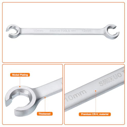 HARFINGTON 2pcs Flare Nut Wrench 10mm x 12mm High Carbon Steel Nickel Plating Wrench for DIY Hand-making Automotive Repairs and Household Maintenance - size: 10mm x 12mm