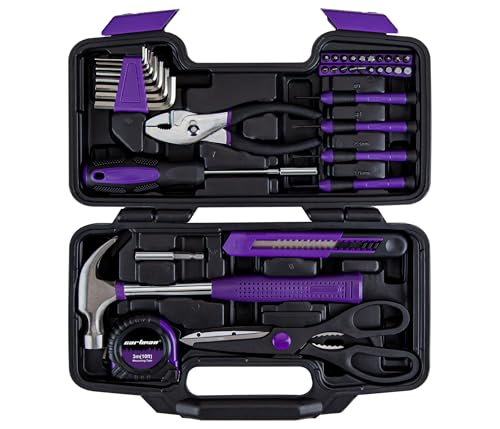 CARTMAN 39-Piece Household Tool Set, Purple Hand Kit With Storage Case | Complete assortment for home repairs, DIY projects, furniture setup, crafting, and daily household fixes in toolbox. - color: Purple
