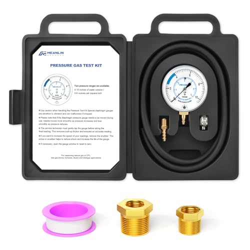 MEANLIN MEASURE 0-10” WC Manifold Gas Pressure Test Kit, Pressure Gauge Kit for Natural Gas or LP Gas with 40" Feet Hose, 1/8” NPT Fitting with Barbed Connection and Hex Bushing - style: 0-10” WC