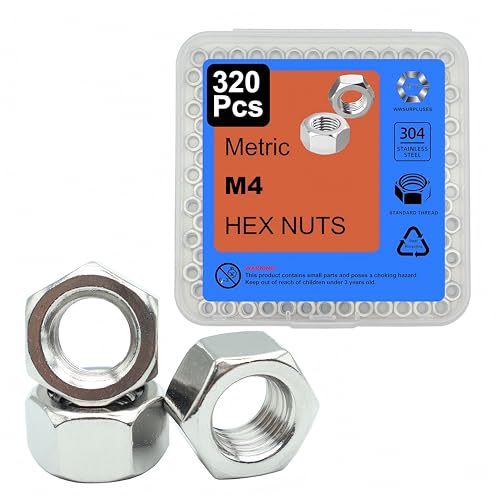 320 Pcs M4-0.7 Hex Nuts, 304 Stainless Steel | Standard Metric Coarse Thread, Hardware Nuts - size: M4 (320Pcs)