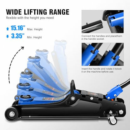 DNA Motoring Low Profile Hydraulic Trolley Service/Floor Jack, 2.5 Ton (5500 lbs) Capacity, Lifting Range 3.35"-15.16",Blue, TOOLS-00676-BL - color: Blue, style: 2.5 ton