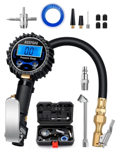AstroAI Digital Tire Pressure Gauge with Inflator, 3-250 PSI – Inflate, Deflate & Read with ±1% Precision, Backlit LCD for Day or Night, Heavy-Duty Air Chuck, for Cars, Motorcycles, & More, with Case - color: With Case