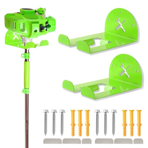 Upgraded Trimmer Rack Wall Mount - 8" Heavy Duty Weed Eater Hanger for Garage Wall, Garden Power Tool Holder Organizer Hooks for Grass Trimmer, Hedge Trimmer, Leaf Blower and Chainsaw, Green, 2 Pack - color: Green-2Pack