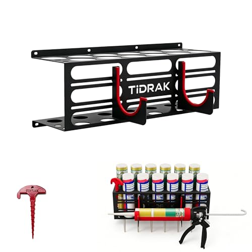 Caulking Gun Holder Wall Mount, Metal Caulking Gun & Sealant Holder - 12-Tube Capacity with Gun Storage, Tool Organizer for Garage, Workshop & Work Van - color: 1pack 12-holder (12 Tubes,1 Gun)