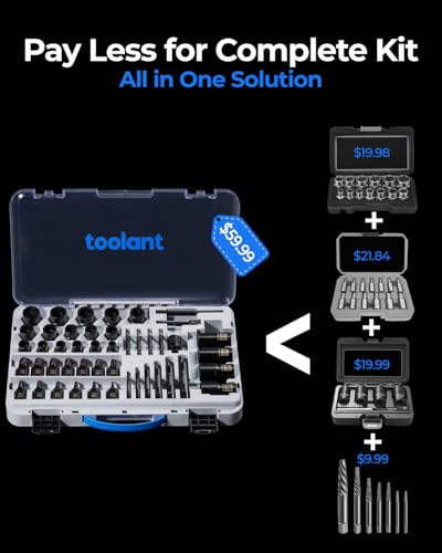 toolant 46pcs Impact Bolt Extractor Kit, Bolt & Nut Remover Socket Tool Kit, Stripped Bolt Extractor for Damaged Screws and Bolts - size: 46pcs