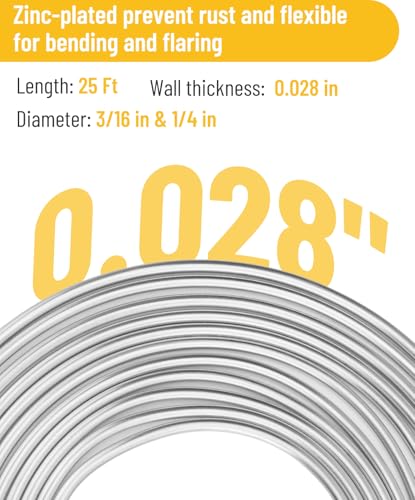 25 ft 3/16in &1/4in Zinc-Plated Brake Line Flaring Tool Kit, Includes 3-in-1 Tube Bender, Double & Single Flaring Tool Set, 1 Tube Cutter, 4 Threads Unions, 40 Fittings - color: 3/16 in & 1/4 in Zinc-Plated