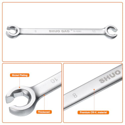 HARFINGTON Flare Nut Wrench 8mm x 10mm CR-V Nickel Plating Wrench for DIY Automotive Repairs and Household Maintenance - size: 8mm x 10mm