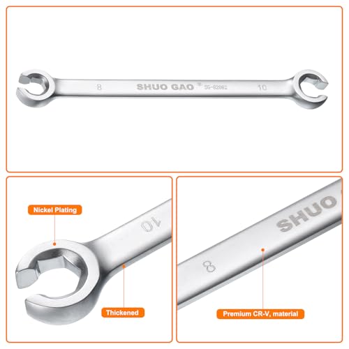 HARFINGTON 2pcs Flare Nut Wrench 8mm x 10mm High Carbon Steel Nickel Plating Wrench for DIY Hand-making Automotive Repairs and Household Maintenance - size: 8mm x 10mm