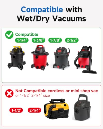 Turbo Brush Floor Attachment for Shop Vac Wet Dry Vacuum Cleaners, Universal Fit with 1-1/4" 1-3/8" 1-7/8" 2-1/2" Adapters, Black, 10.6 Inch Wide