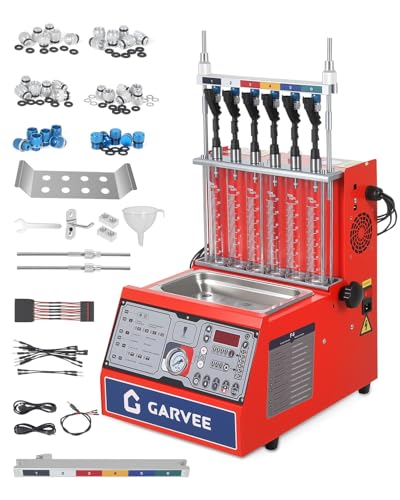 Garvee Fuel Injector Cleaner Tester 6-Cylinder 11 Test Modes 12V, Ultrasonic GDI Injector Cleaning Machine with Adjustable Pressure (0-10 bar), Pulse Width (0.1-25ms), Resistance Test, Digital Display - size: 6-Cylinder Model， 2-in-1