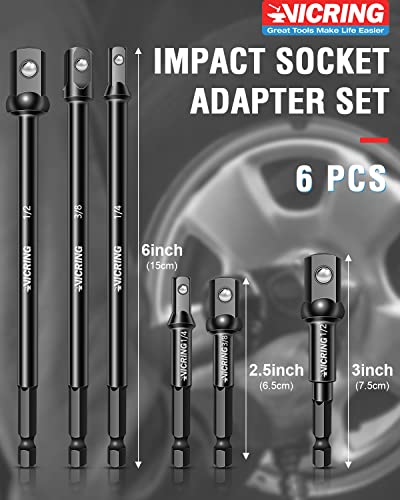 Impact Socket Adapter Set - 1/4, 3/8, 1/2 Drive Socket Adapter for Drill & Impact Wrench (6 Pcs, 3" & 6")