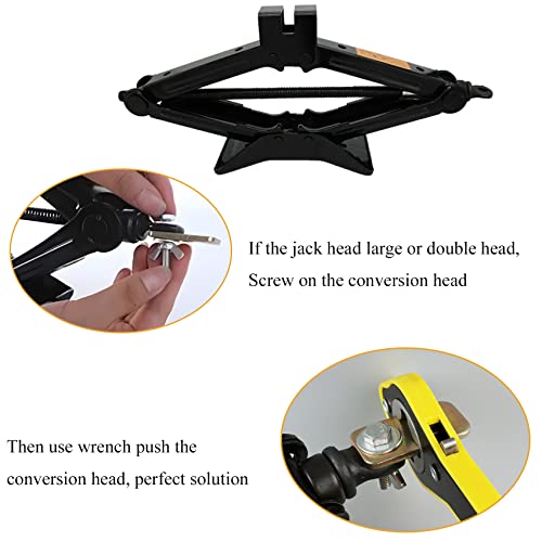 13 Inch Auto Labor-Saving Jack Ratchet Wrench for Scissors Car Jack, 360°Swivel Tire Wheel Jack Lift Speed Handle Repaire Tool for Small Car/Vans/Travel/SUVs,Cross Head with Converter | Scissor Jack Ratchet Wrench with Long Handle Tool Tire Wheel Lug Wren