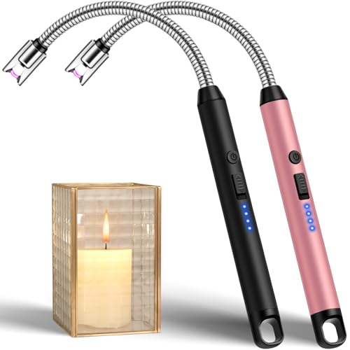 LcFun Candle Lighter Windproof USB C Electric Lighters with 360° Flexible Neck & Safety Lock, 2 Pack Flameless Lighters Long Stem Matches for Candle, Grill, BBQ, Gas Stoves (Black & Rose Gold) - color: Rose Gold + Black